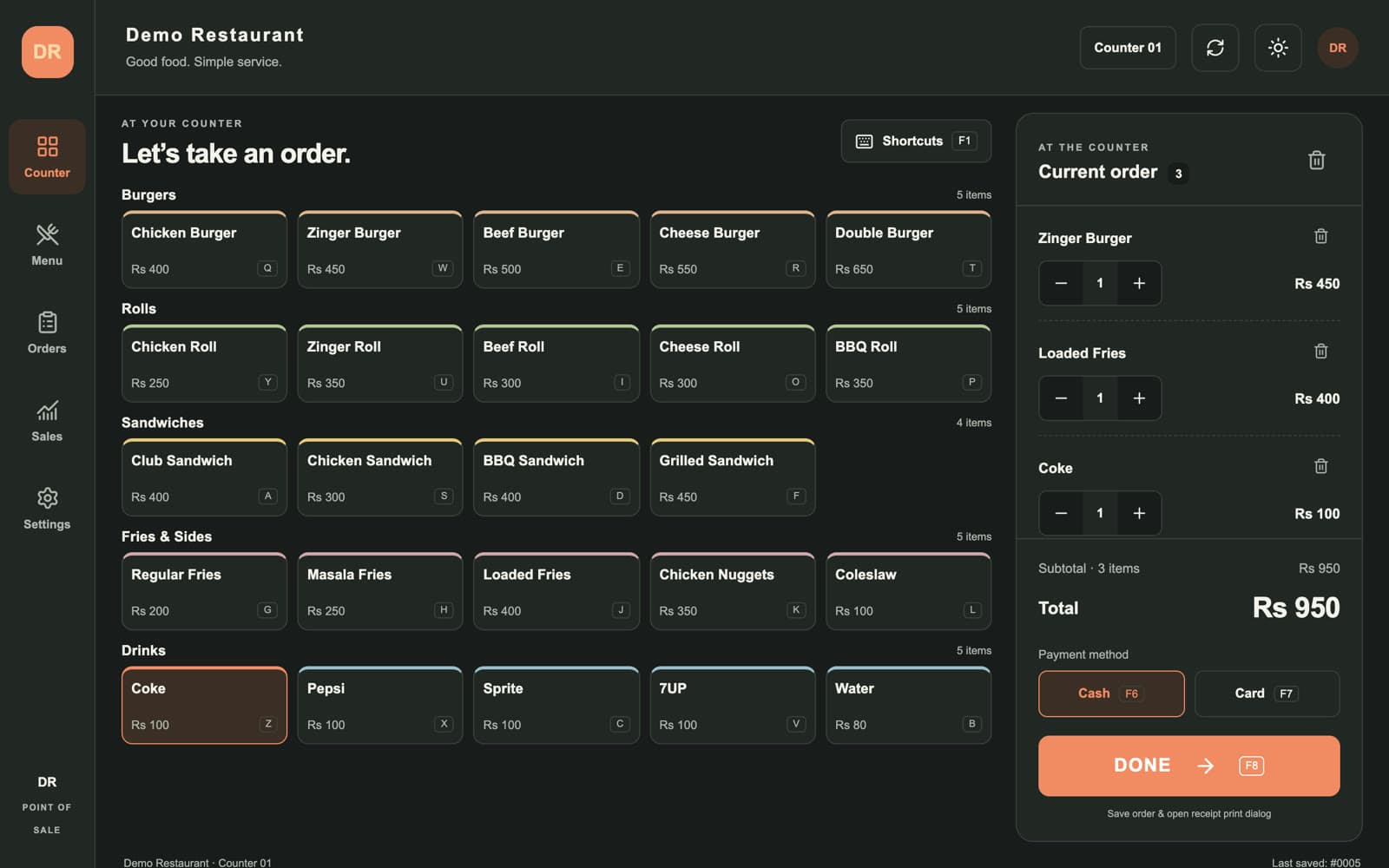 The counter in dark mode
